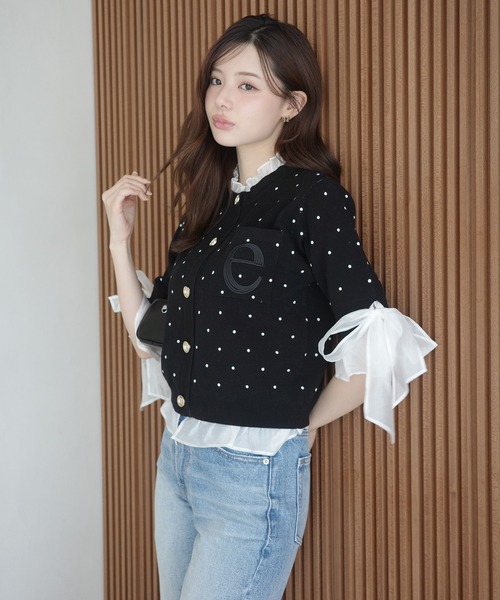 eimyistoire カーディガン ドット DOT Attachedcollarハーフスリーブカーディガン