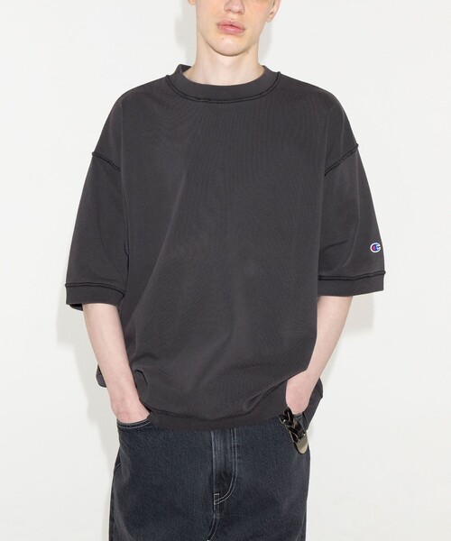 【Monkeytime×CHAMPION】25SS ピグメント リブ五分袖Tシャツ Champion（チャンピオン） tシャツ × monkey time」ピグメント リブ T