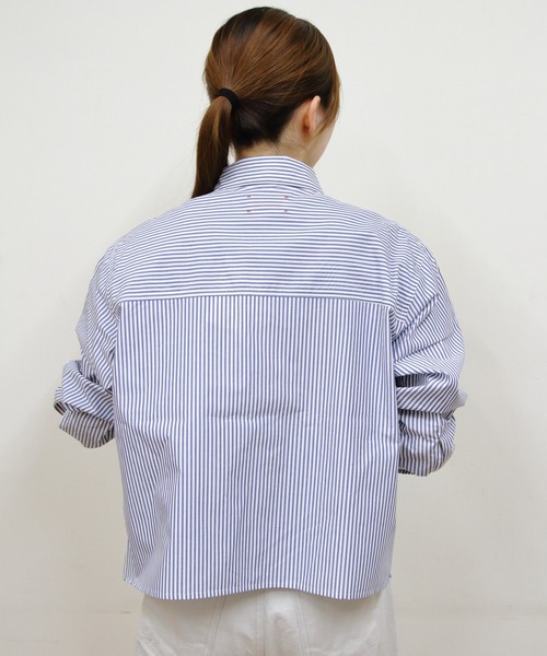 レディース MEYAME メヤメ STRIPED SHIRT BLUE ストライプ シャツ ブルー