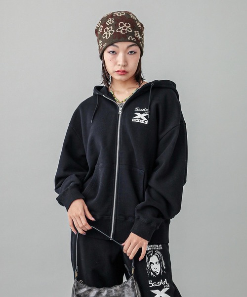 「X-girl」 ジップアップパーカー M ブラック レディース_画像6