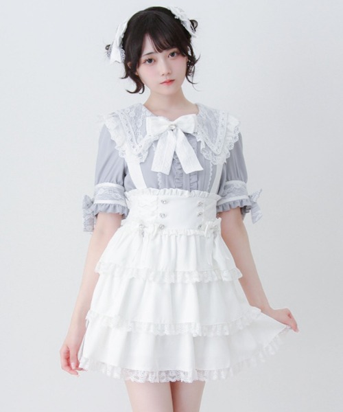 DearMyLove スカート 夏 フリルたっぷりレースアップリボンスカート