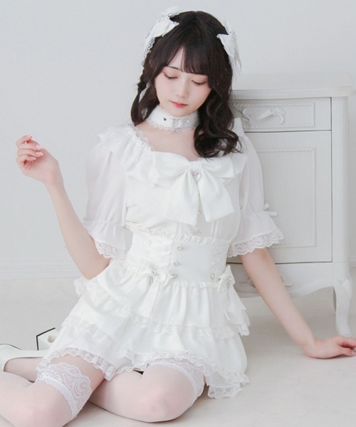 DearMyLove スカート 夏 フリルたっぷりレースアップリボンスカート