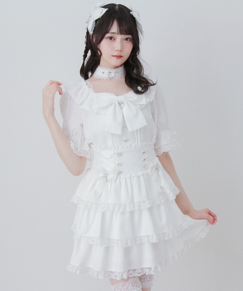 DearMyLove スカート 夏 フリルたっぷりレースアップリボンスカート