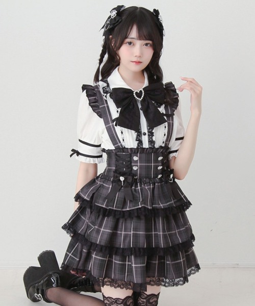 DearMyLove スカート 夏 フリルたっぷりレースアップリボンスカート