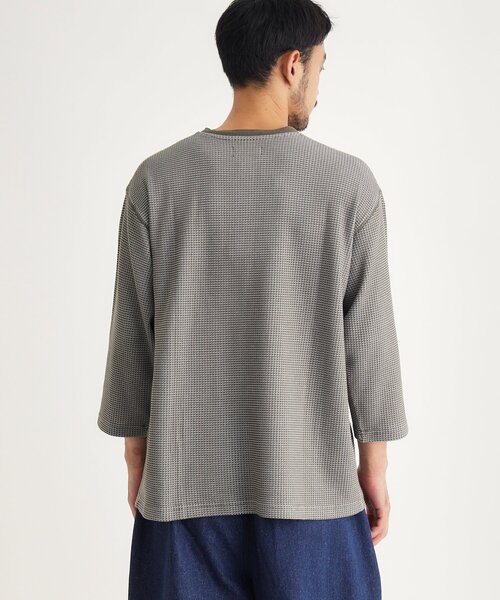 BACK NUMBER ヘンリーネック tシャツ ワッフル7分袖ヘンリーネックT