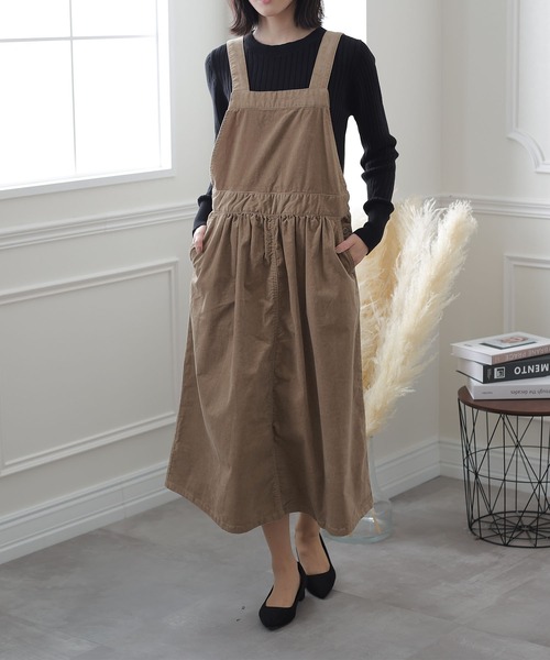 ElegChic スカート ストレッチコーデュロイジャンパー スカート