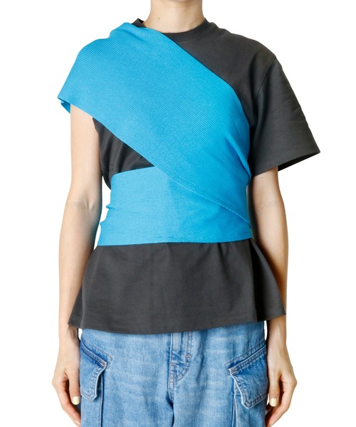 カットソー(半袖/袖なし) LE CIEL BLUE Draped Panel Top LE CIEL BLEU（ルシェルブルー） tシャツ ラップディティールTシャツ