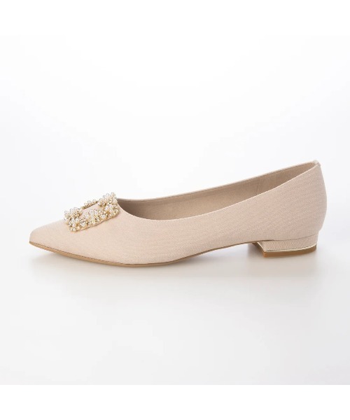 美品✳︎Launa Lea ベージュ パール装飾 ポインテッドトゥパンプス ビジューポインテッドトゥヒールパンプス(0484) （LベージュS