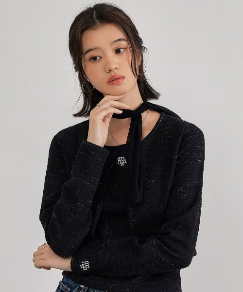 カーディガン A'GEM/9 × .kom「muah muah/ムーアムーア」SIGNATURE LOGO POINT TWEED SET/ツイード