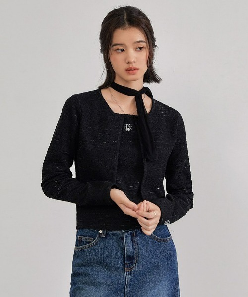 カーディガン A'GEM/9 × .kom「muah muah/ムーアムーア」SIGNATURE LOGO POINT TWEED SET/ツイード カーディガン A'GEM/9 × .kom「muah muah/ムーアムーア