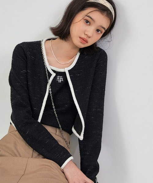 カーディガン A'GEM/9 × .kom「muah muah/ムーアムーア」SIGNATURE LOGO POINT TWEED SET/ツイード カーディガン A'GEM/9 × .kom「muah muah/ムーアムーア