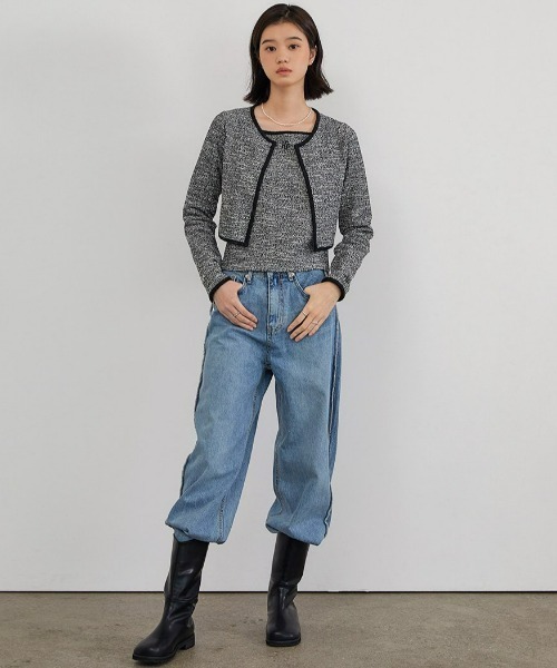 カーディガン A'GEM/9 × .kom「muah muah/ムーアムーア」SIGNATURE LOGO POINT TWEED SET/ツイード カーディガン A'GEM/9 × .kom「muah muah/ムーアムーア