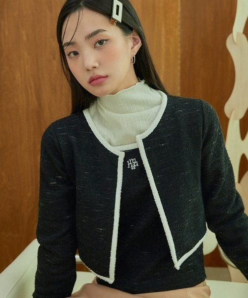 カーディガン A'GEM/9 × .kom「muah muah/ムーアムーア」SIGNATURE LOGO POINT TWEED SET/ツイード カーディガン A'GEM/9 × .kom「muah muah/ムーアムーア