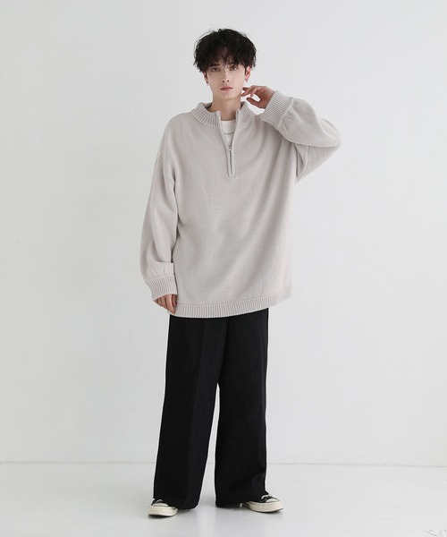 ジップアップ ニットフーディ M〜XL ルーズカジュアル リフ Riff ジップアップニットパーカー セーター ダブルジップ