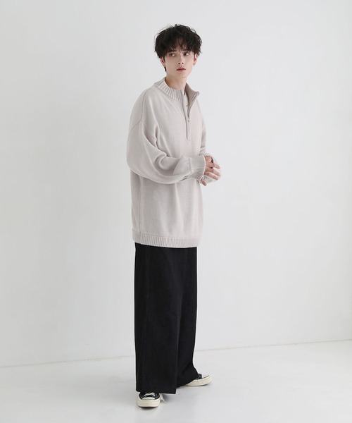LILL セーター ニット ルーズシルエットバルーン袖ハーフジップ