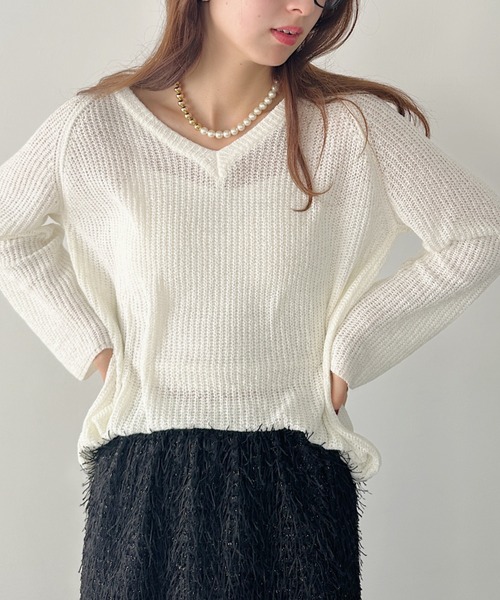 un+frame tシャツ vneck knits tops／Vネッククロシェニットトップス