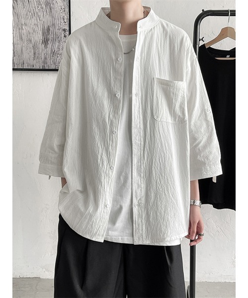 TopIsm シャツ 7分袖ロールアップシャツ メンズ レディース