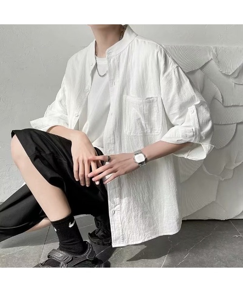 TopIsm シャツ 7分袖ロールアップシャツ メンズ レディース