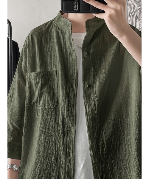【ロール】シャツ TopIsm シャツ 7分袖ロールアップシャツ メンズ レディース