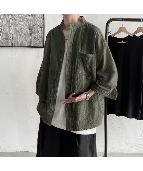 TopIsm シャツ 7分袖ロールアップシャツ メンズ レディース