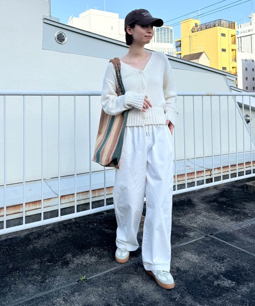 「CANAL JEAN」 「El mar」Vネックニット ONE SIZE オフホワイト レディース セール】El mar リネン混Vネックニット（ニット/セーター