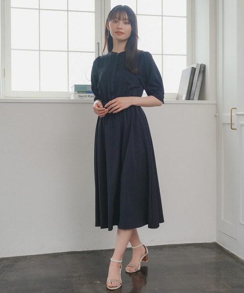 TRUDEA（トルディア） ワンピース 半袖 リネンライクバンドカラー