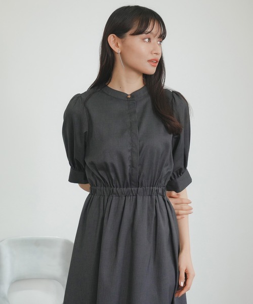 TRUDEA ワンピース リネンライクバンドカラーワンピース