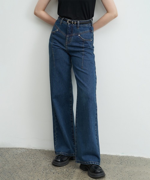 ジーンズ デニム デニムパンツ 「ELOOPS」ハイライズウエスト切り替え