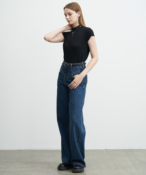ジーンズ デニム デニムパンツ 「ELOOPS」ハイライズウエスト切り替え