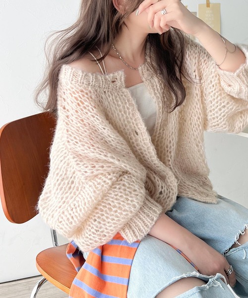 【まとめ買い】カリフォルニア クラッシュ リブニット 半袖カーディガン classicalelf（クラシカルエルフ） カーディガン ガーリーな抜け感