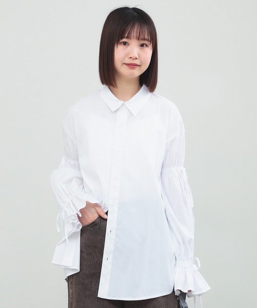 【新品未使用タグ付き】Ray beams アームリボン レギュラーカラー シャツ Ray BEAMS ブラウス シャツ アーム リボン レギュラーカラー
