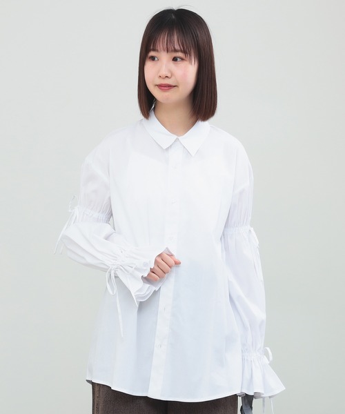 【新品未使用タグ付き】Ray beams アームリボン レギュラーカラー シャツ Ray BEAMS ブラウス シャツ アーム リボン レギュラーカラー