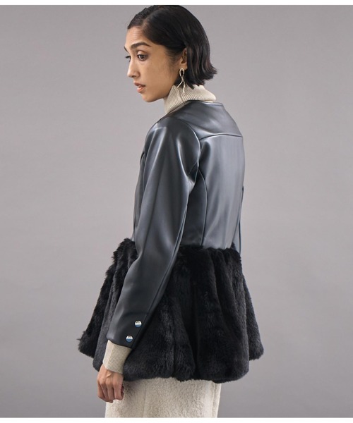 ペプラムジャケット　レザー SKOOKUM 革ジャン ライダース SKOOKUM.JE LAMB LEATHER ZIP