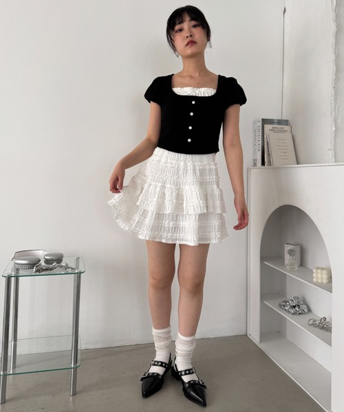 Loueme スカート 「5色展開」ホイップレースフリルミニスカパン