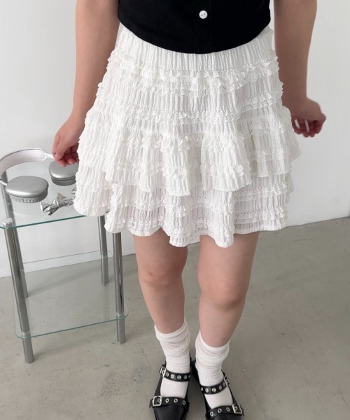 Loueme スカート 「5色展開」ホイップレースフリルミニスカパン