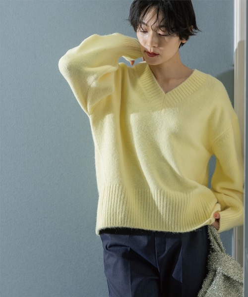 MNML クラシック Vネック セーター Off White 送料込み OPAQUE.CLIP ニット セーター 「7color」ふわふわVネックニット