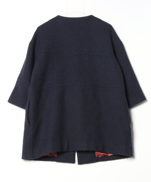 「Harriss」 ノーカラーコート 38 ネイビー レディース_画像2