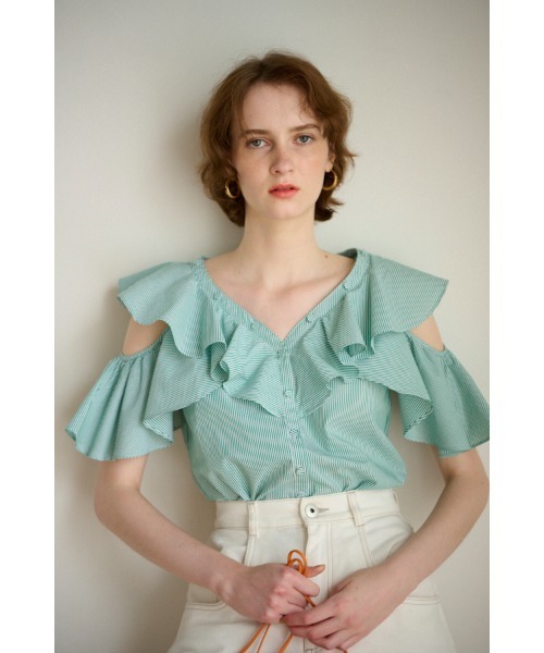 【Estella.K】エステラケー　コールドショルダードット半袖ブラウス Estella.K ブラウス シャツ Cold Shoulder Blouse コールドショルダー