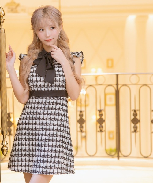 Tika（ティカ） ドレス 「CLOSED」 キャバドレス ミニ フレア ツイード