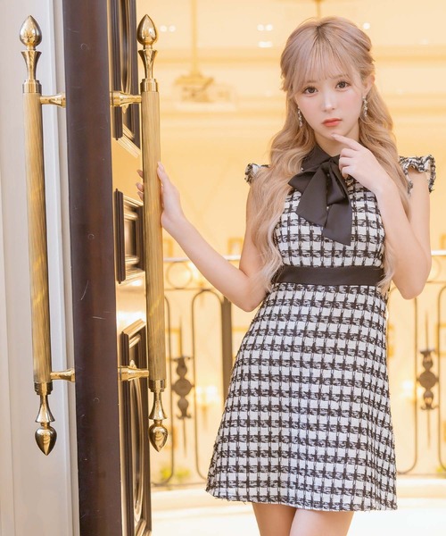 Tika（ティカ） ドレス キャバドレス ミニ フレア ツイード