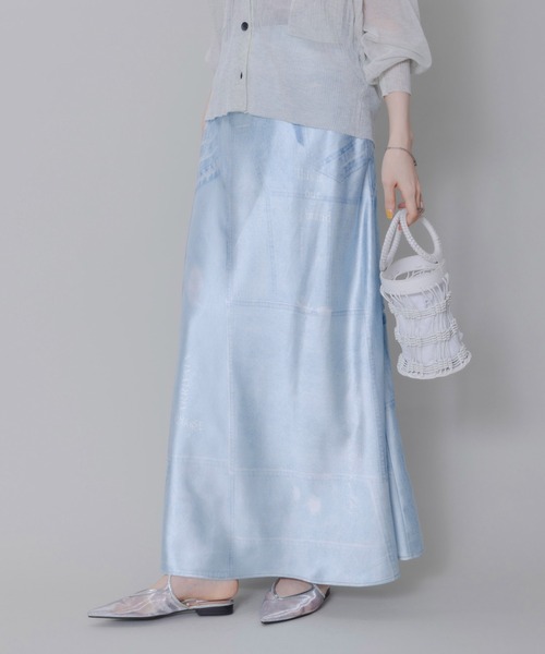 ★【新品】エイミーロウ パッチワークデニムプリントバイヤススカート 今季LBL★ Eimee Law スカート パッチワークデニムプリントバイヤス