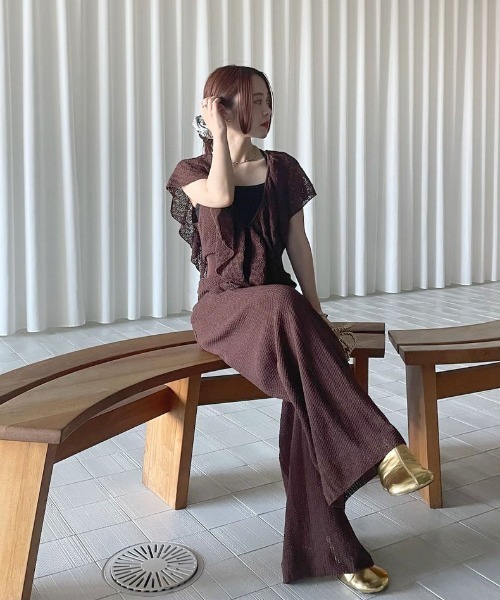 Ameri（アメリ） サロペット オーバーオール MEDI RUFFLE KNIT ROMPERS