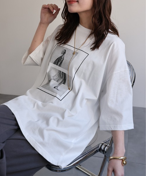 Naptime フォトプリントBIG Tシャツ (ベージュ) Naptime. Tシャツ フォトプリントBIG T-SHIRTS-BEIGE