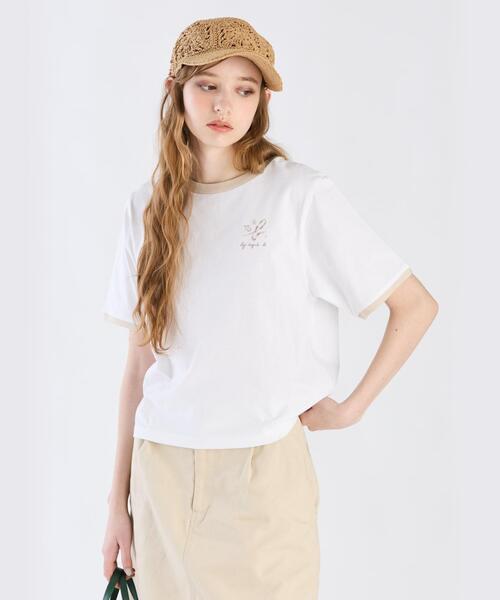 tシャツ エンブロイダリーリンガーTシャツ レディース