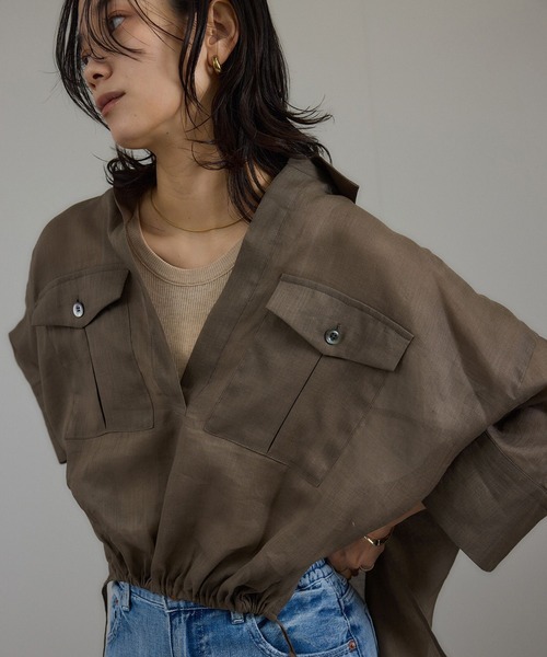 SALON adam et rope' ブラウス シャツ シアーリネンスキッパー