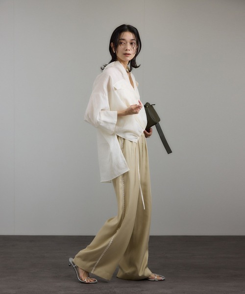SALON adam et rope' ブラウス シャツ シアーリネンスキッパー
