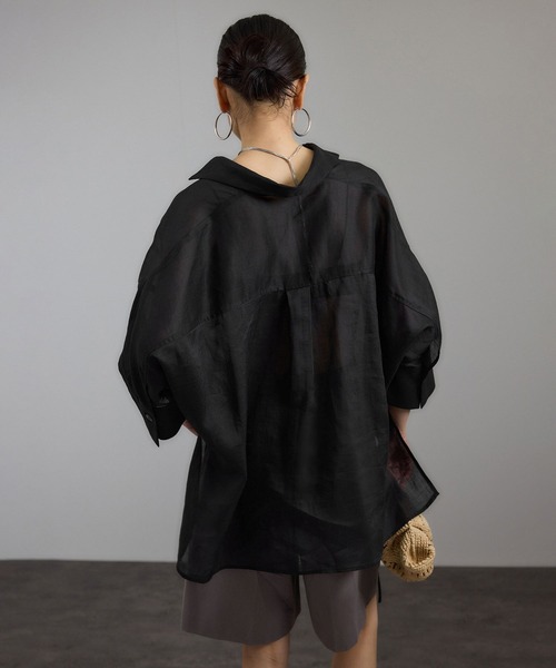 SALON adam et rope' ブラウス シャツ シアーリネンスキッパー