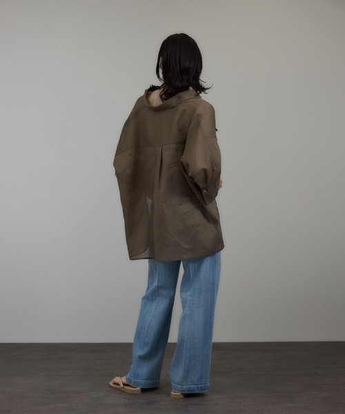SALON adam et rope' ブラウス シャツ シアーリネンスキッパー