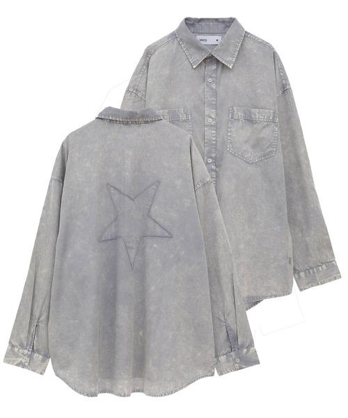 ブラウス シャツ ACID WASH STAR PATCH OVER SHIRT レディース メンズ