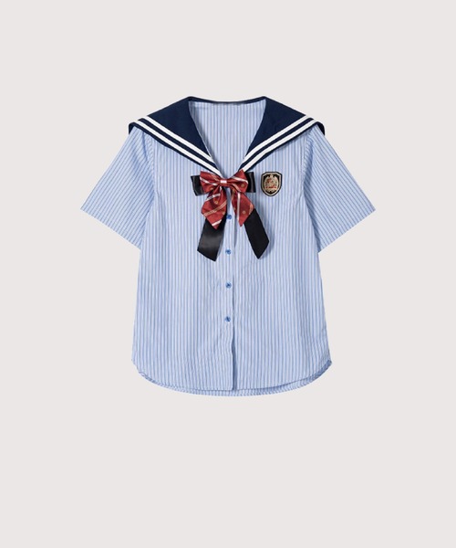 ブラウス シャツ Preppy Sailor Collar Stripe Shirt レディース